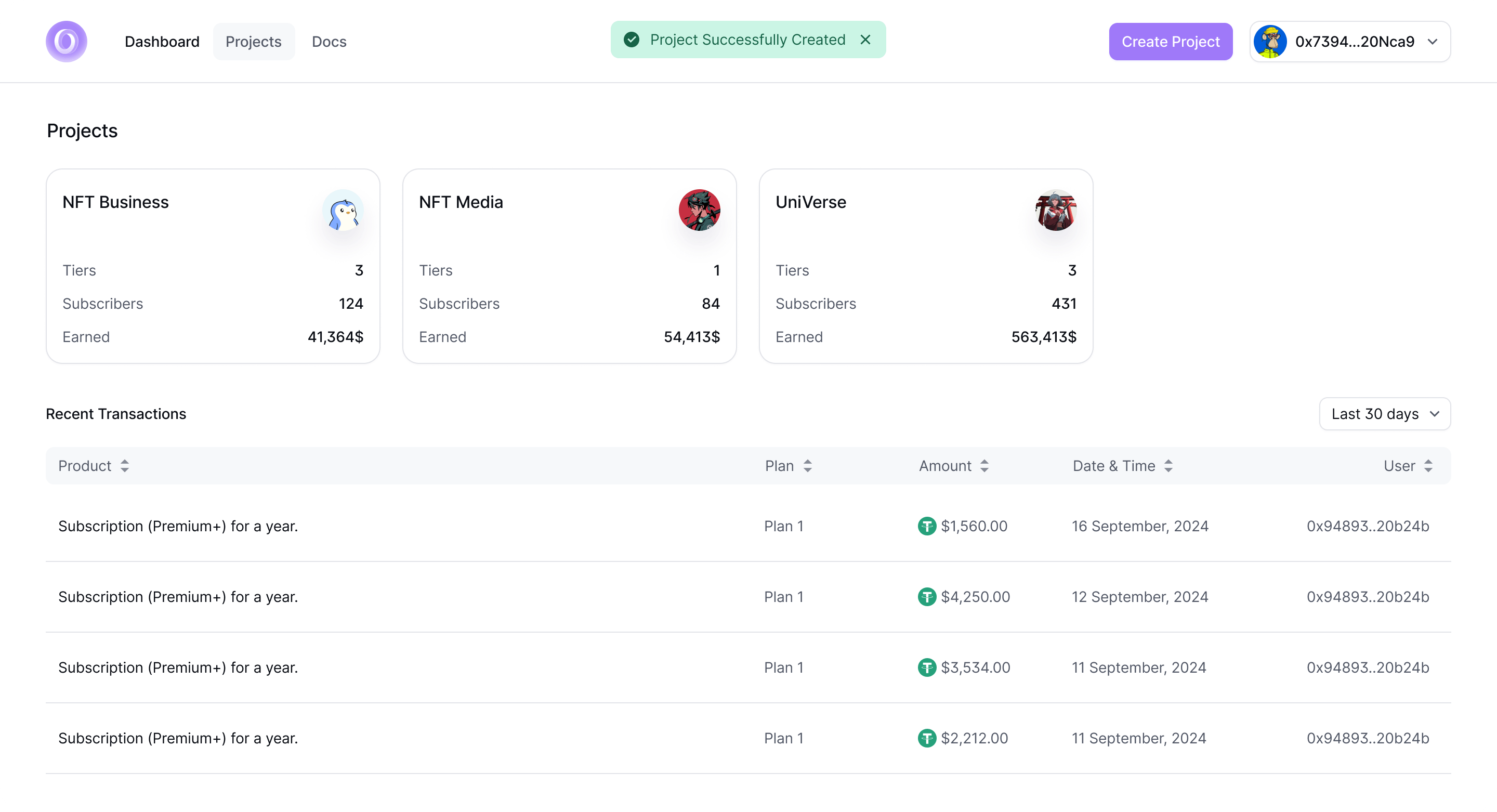 Metapayer plaftorm : Projects